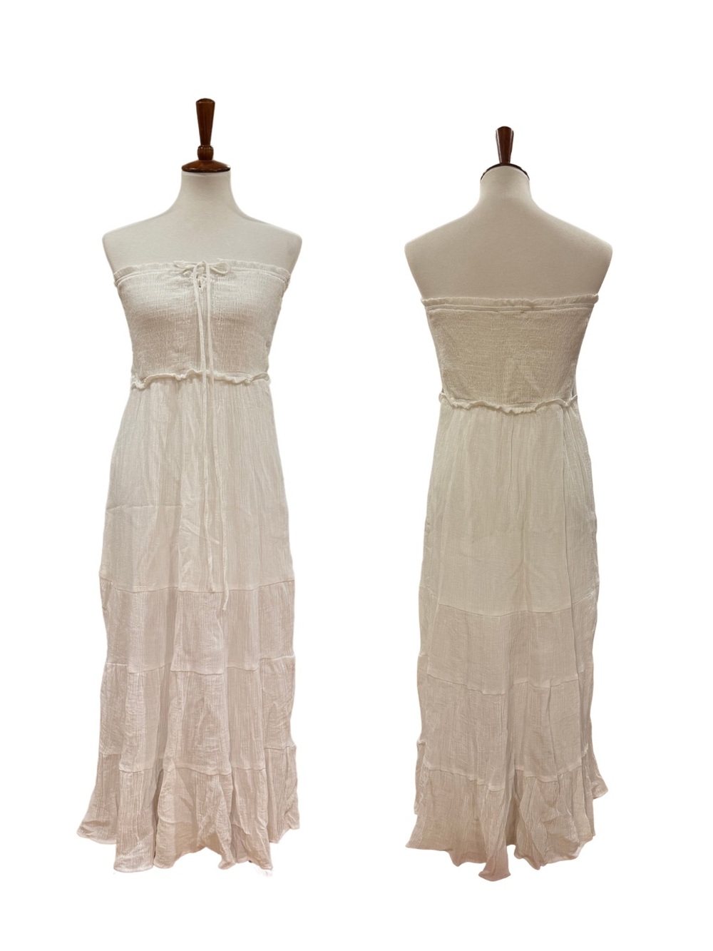 Smocked Strapless Maxi Dress in Cream